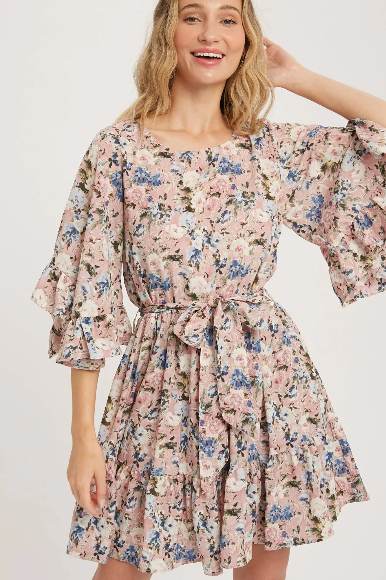 Floral Print Angel Sleeves Dress