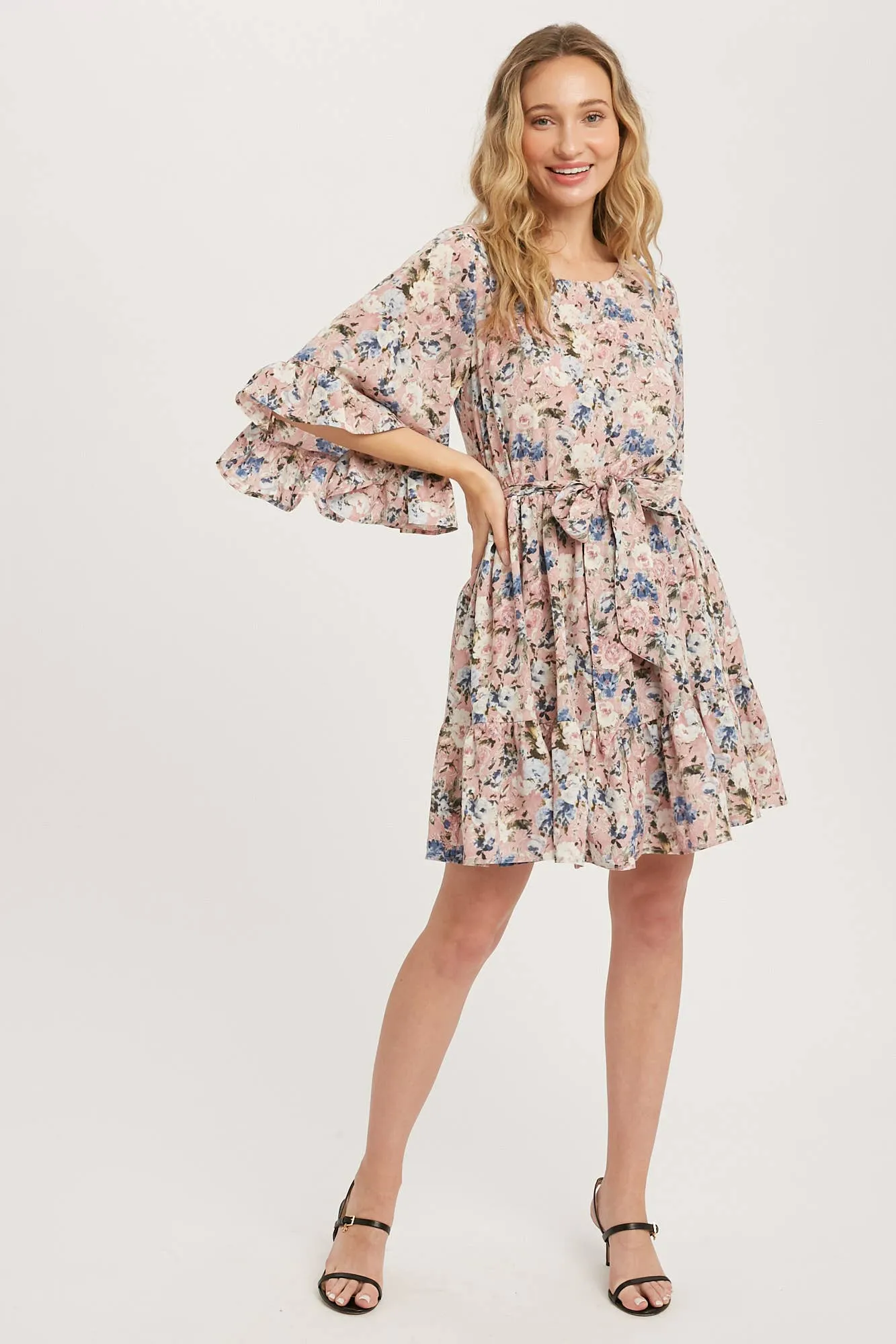 Floral Print Angel Sleeves Dress