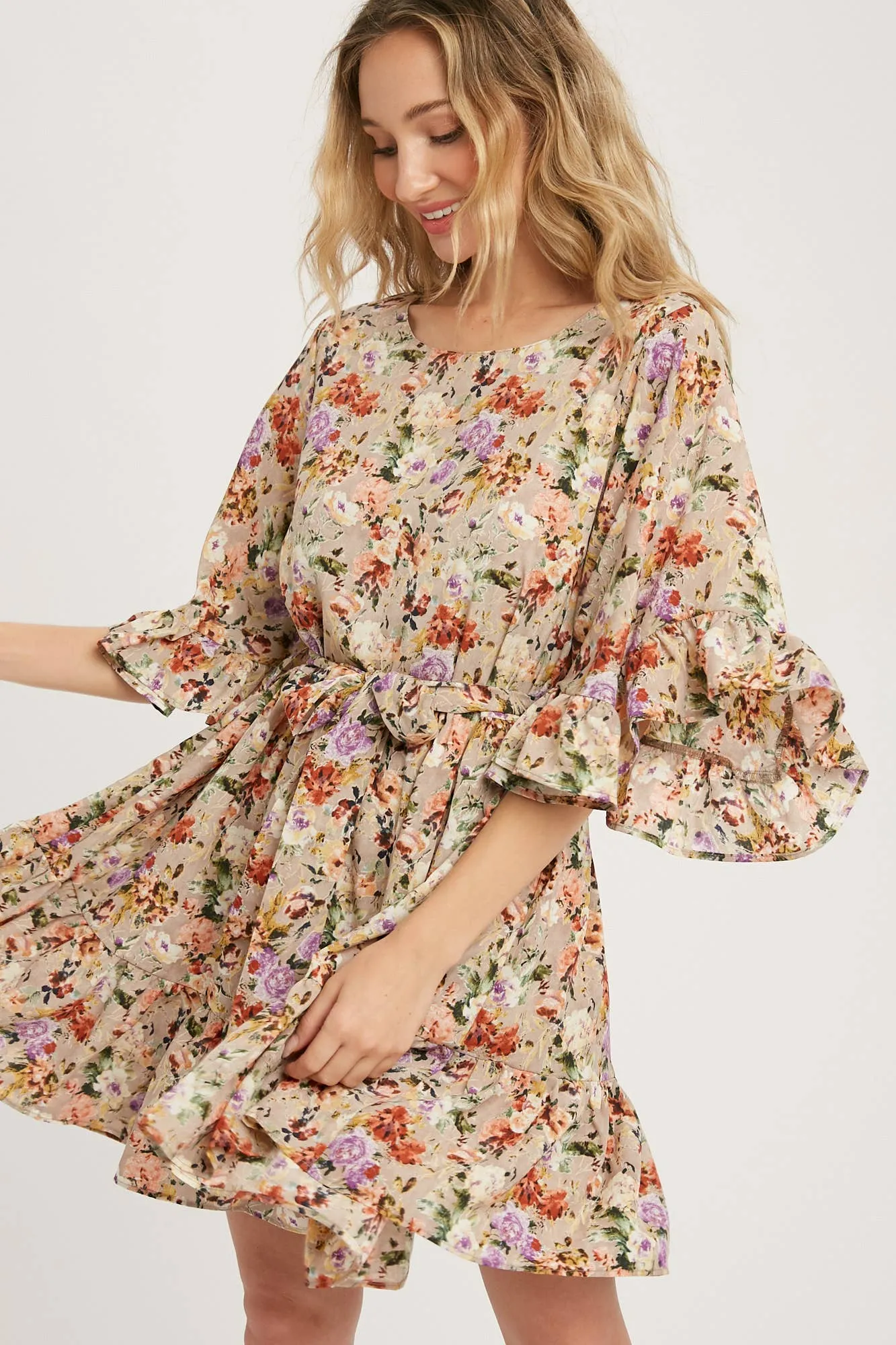 Floral Print Angel Sleeves Dress