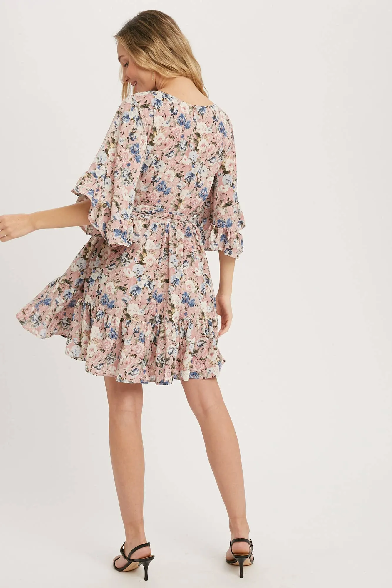 Floral Print Angel Sleeves Dress