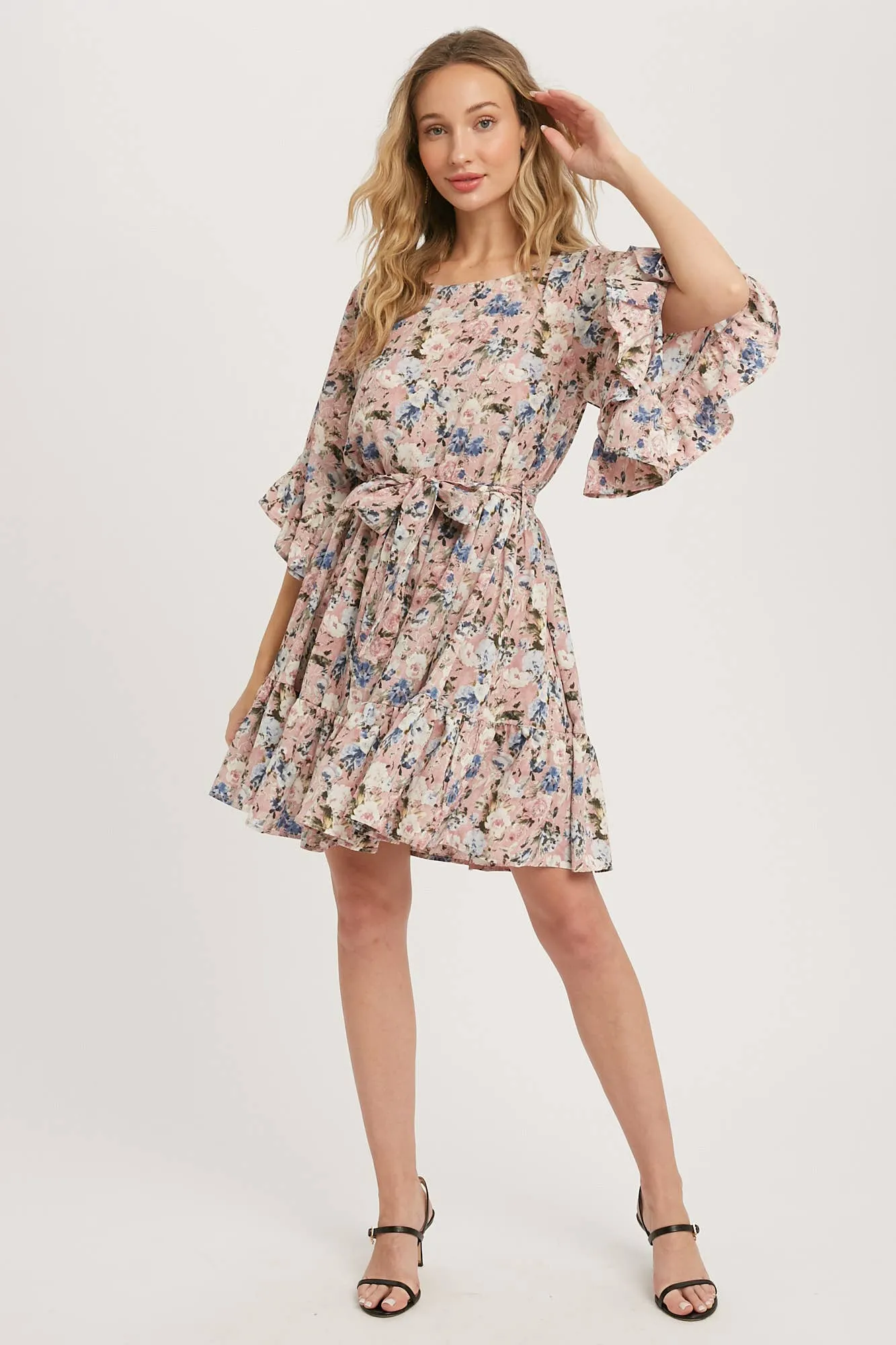 Floral Print Angel Sleeves Dress