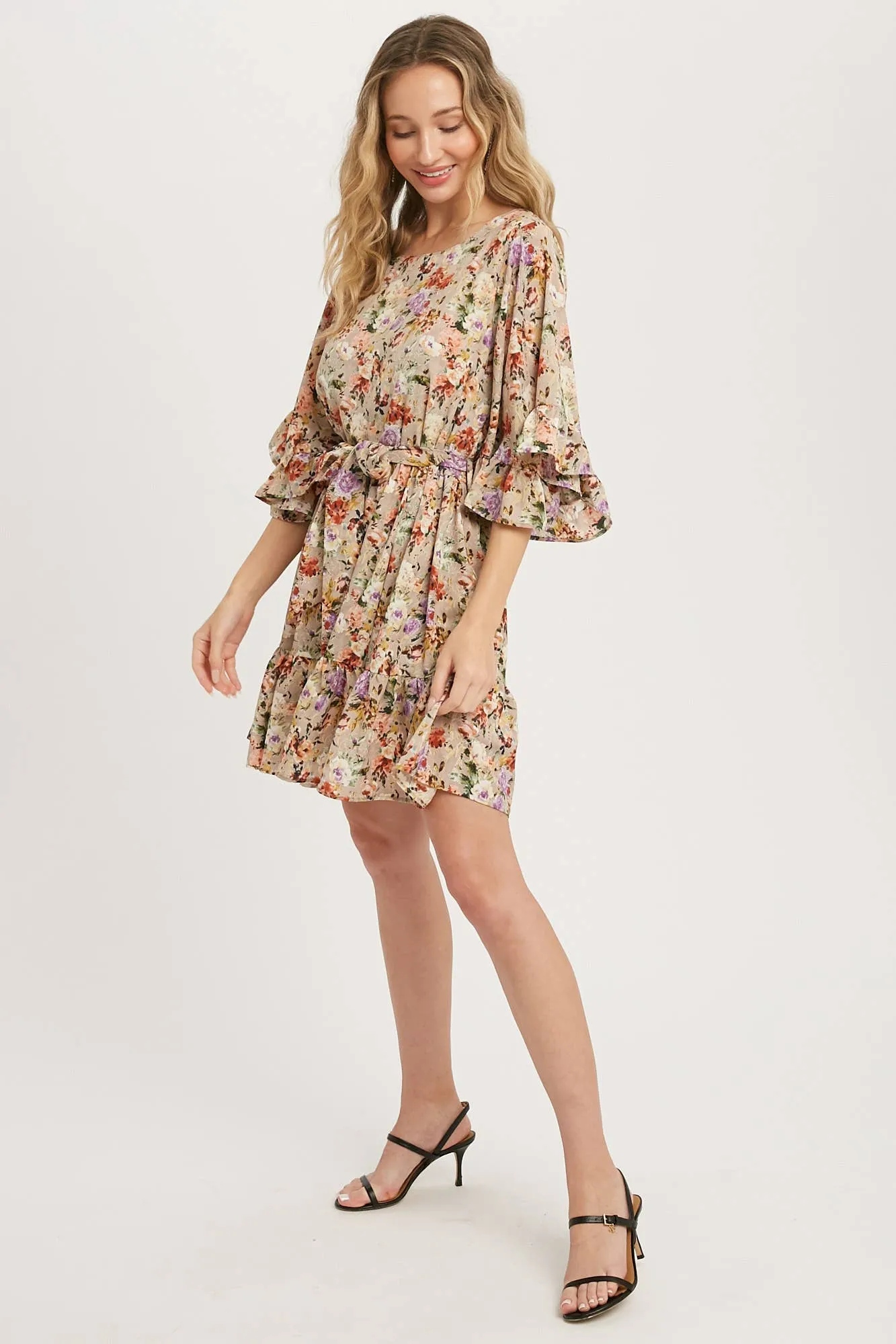 Floral Print Angel Sleeves Dress