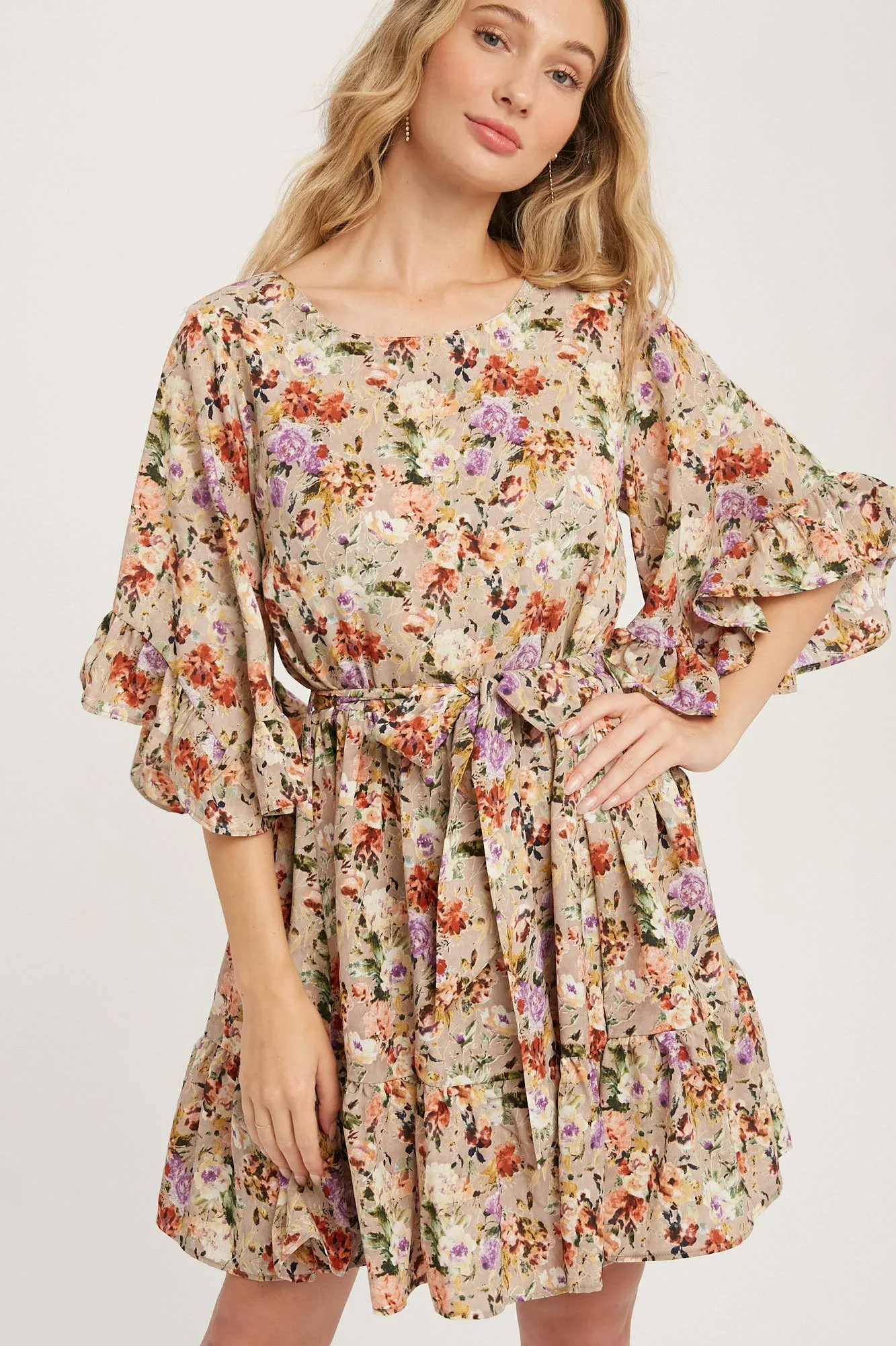 Floral Print Angel Sleeves Dress