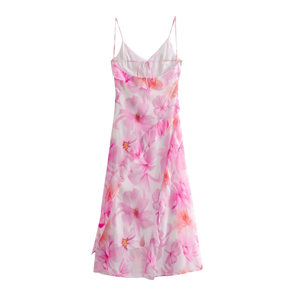 Floral Strapless Tassel Dress