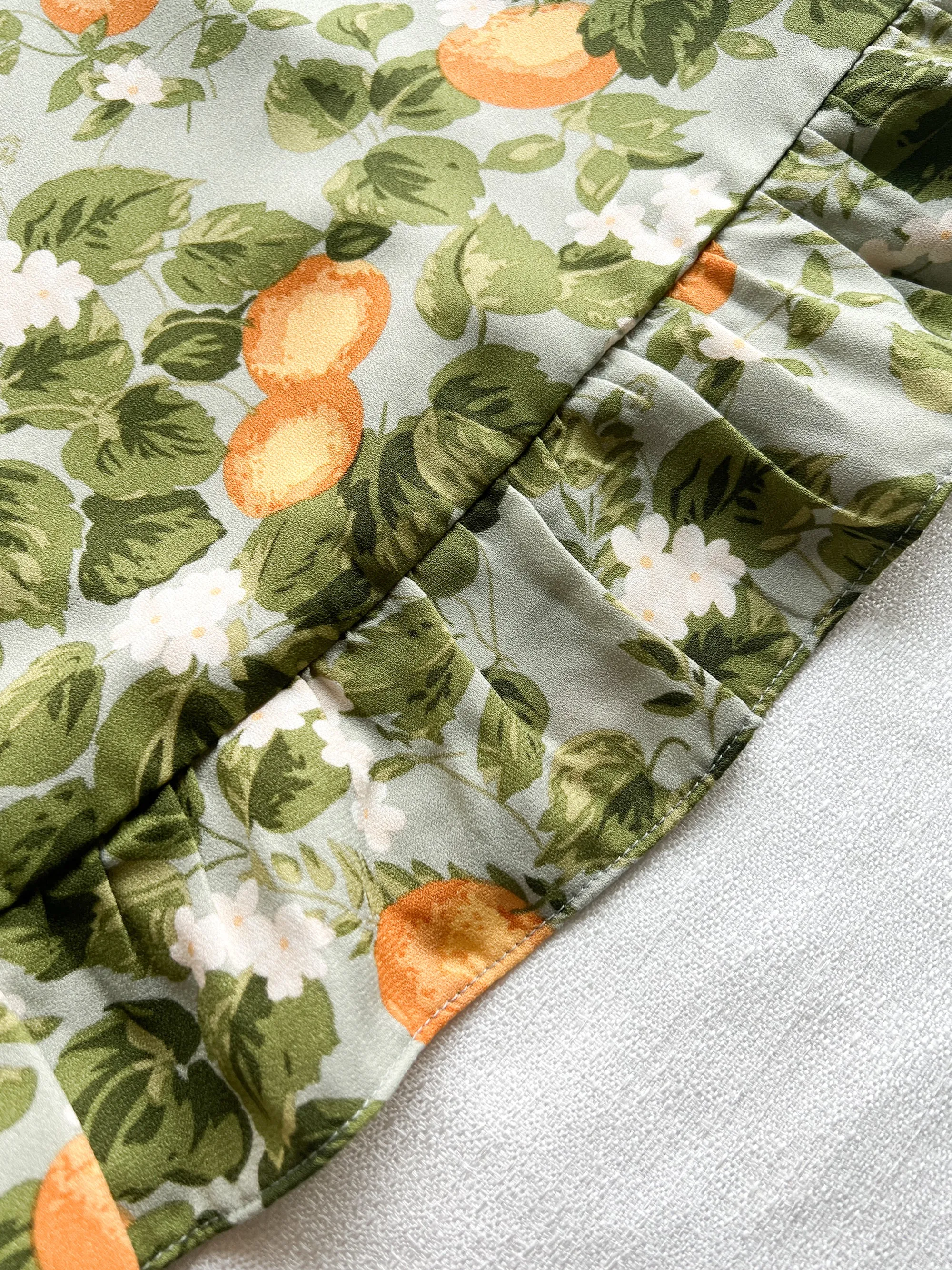 Florals Print Ruffle Trim Sleeveless Green Mini Dress