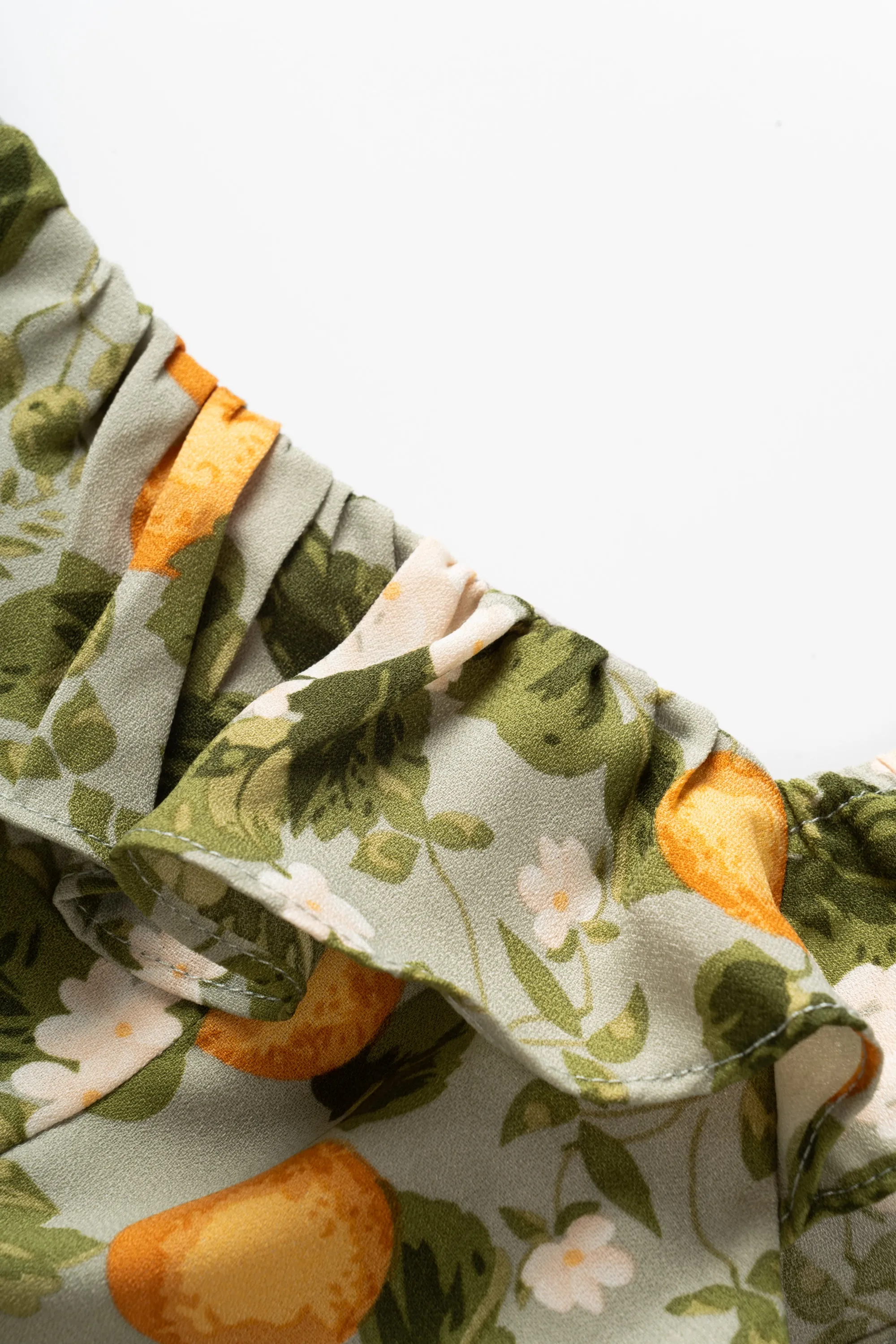 Florals Print Ruffle Trim Sleeveless Green Mini Dress