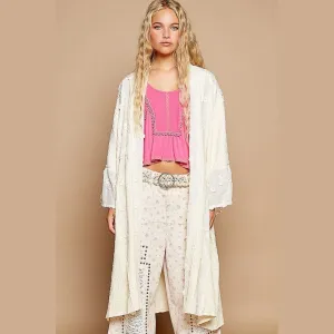 Flower Lace Trim Open Front Longline Cardigan