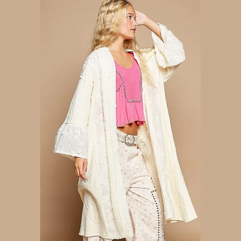 Flower Lace Trim Open Front Longline Cardigan