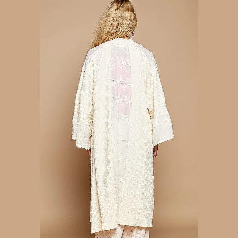 Flower Lace Trim Open Front Longline Cardigan