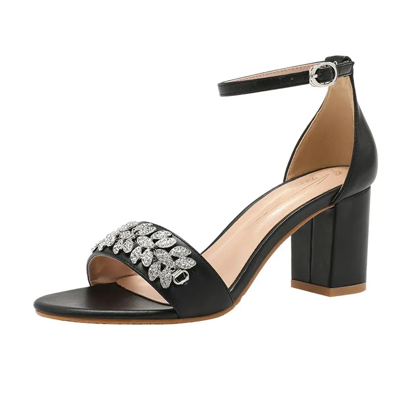 Funki Buys | Shoes | Women's Rhinestone Block Heeled Sandal