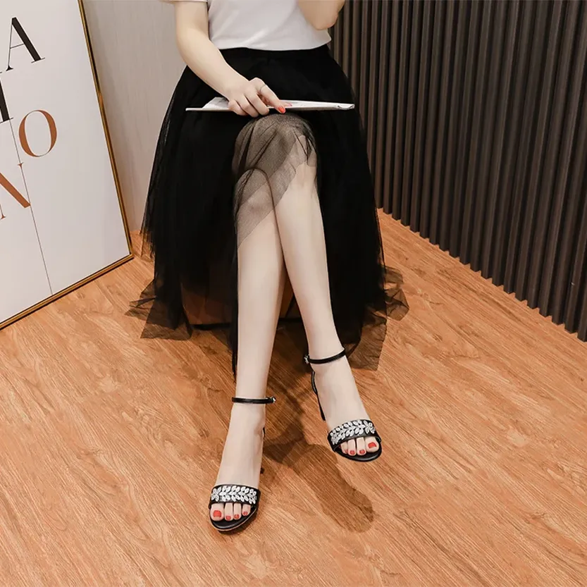 Funki Buys | Shoes | Women's Rhinestone Block Heeled Sandal