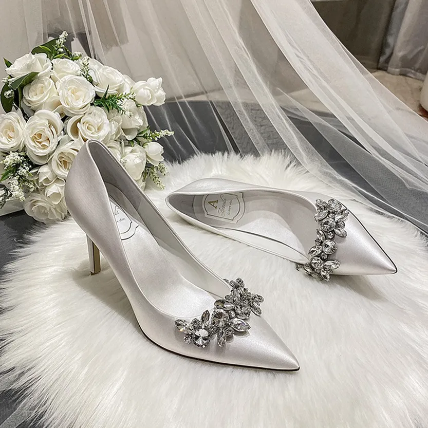 Funki Buys | Shoes | Women's Satin Crystal Wedding Pumps