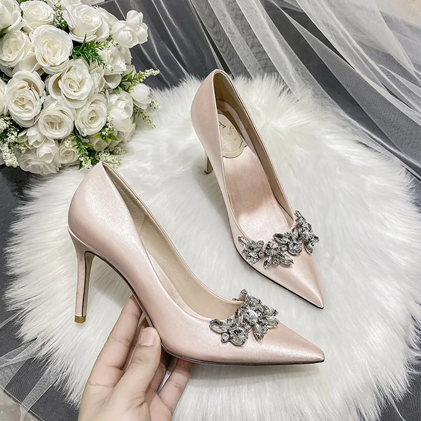 Funki Buys | Shoes | Women's Satin Crystal Wedding Pumps