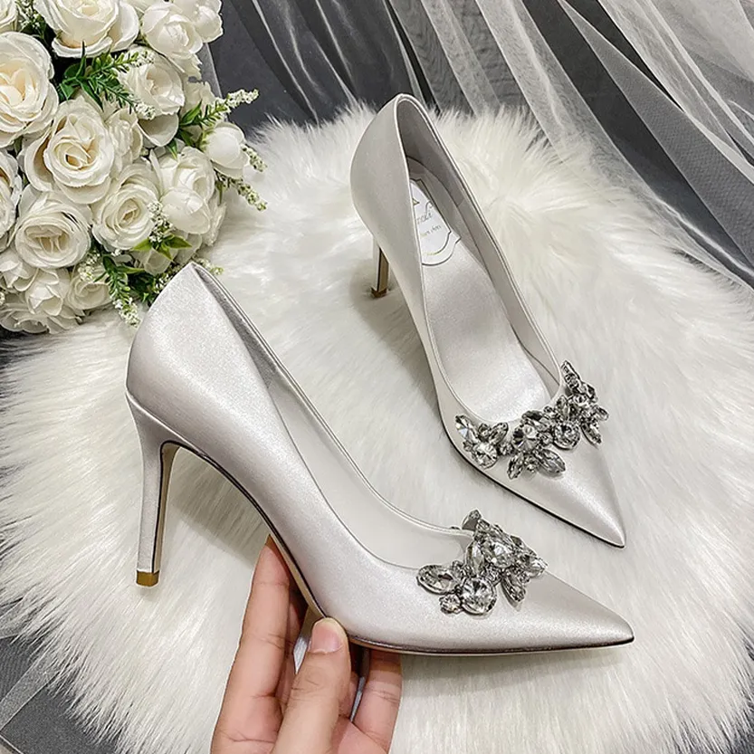 Funki Buys | Shoes | Women's Satin Crystal Wedding Pumps
