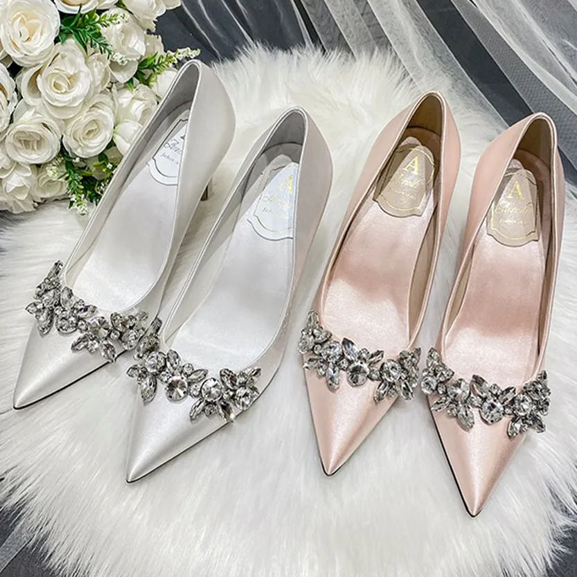 Funki Buys | Shoes | Women's Satin Crystal Wedding Pumps