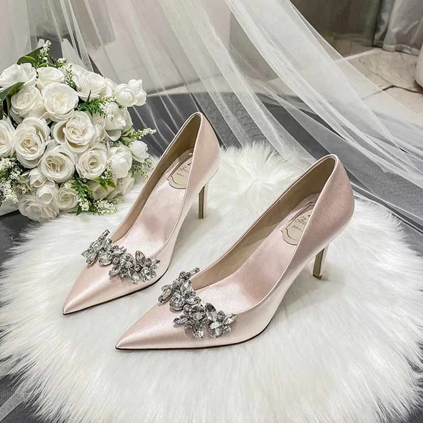 Funki Buys | Shoes | Women's Satin Crystal Wedding Pumps