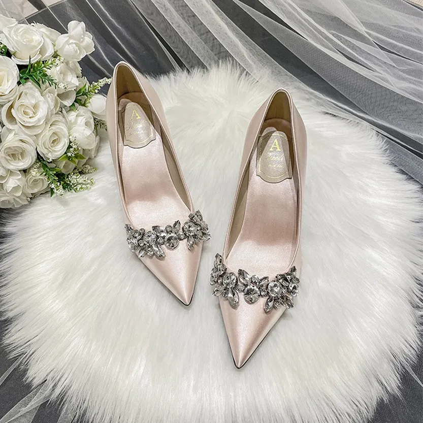 Funki Buys | Shoes | Women's Satin Crystal Wedding Pumps