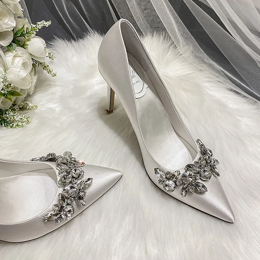 Funki Buys | Shoes | Women's Satin Crystal Wedding Pumps
