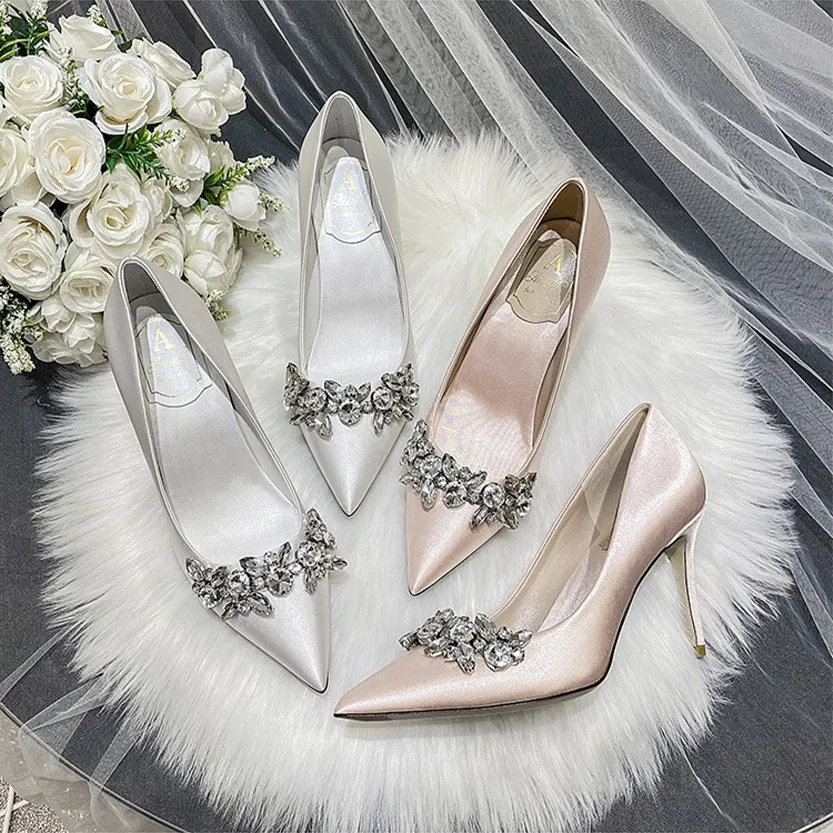Funki Buys | Shoes | Women's Satin Crystal Wedding Pumps
