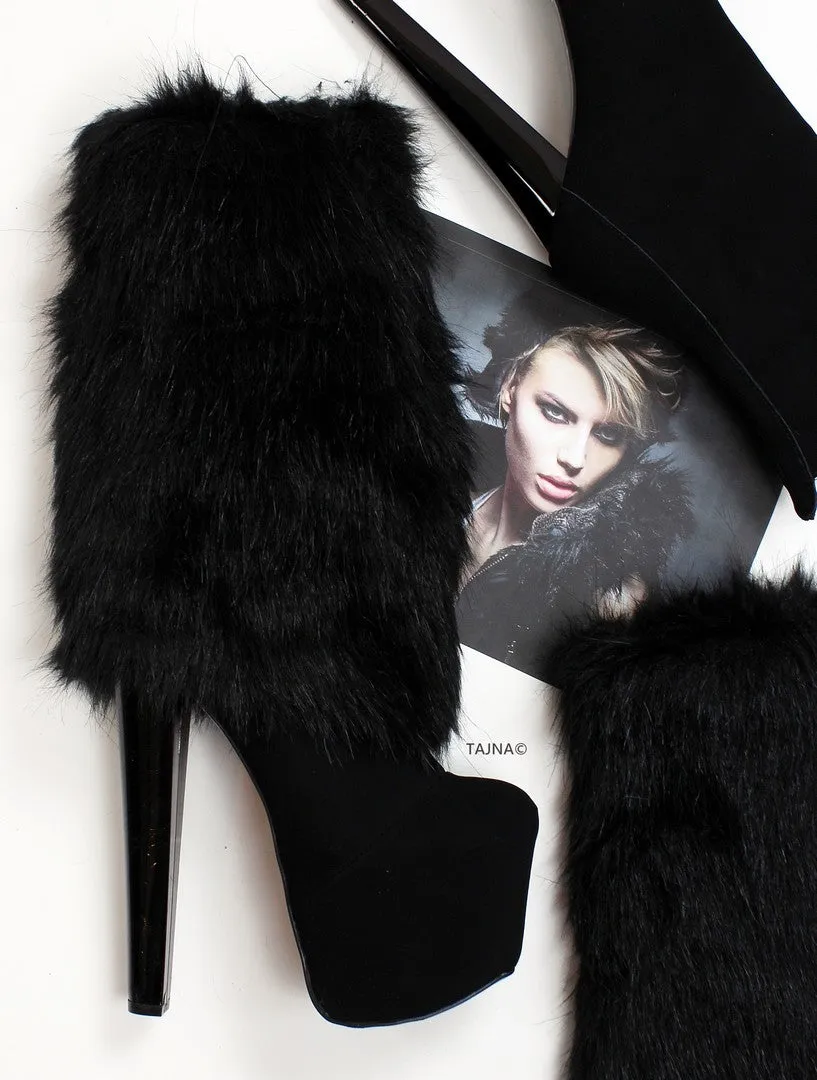 Fur Black Stylish High Heel Boots
