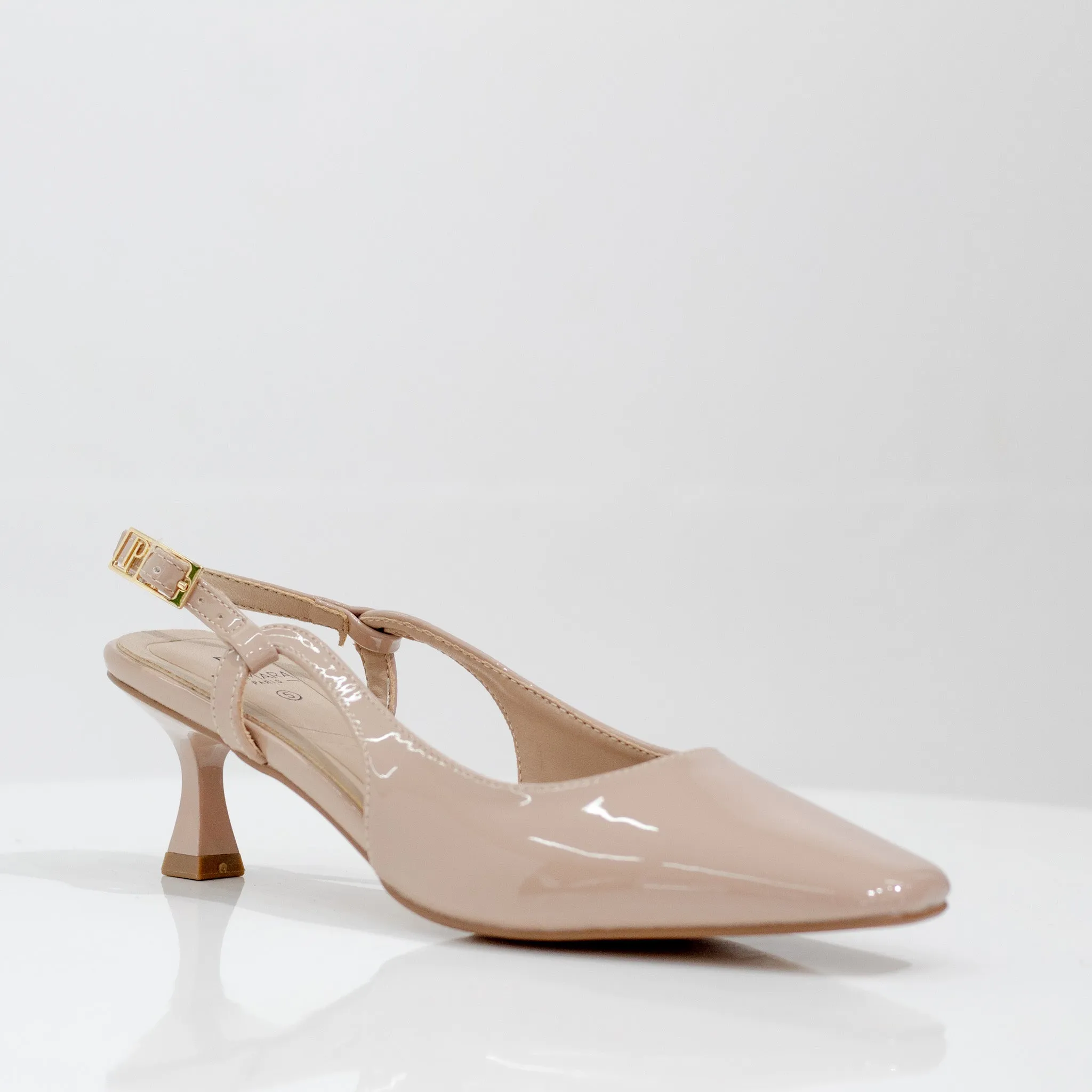 Gabbi open waist pat 5.5cm heel sling back nude