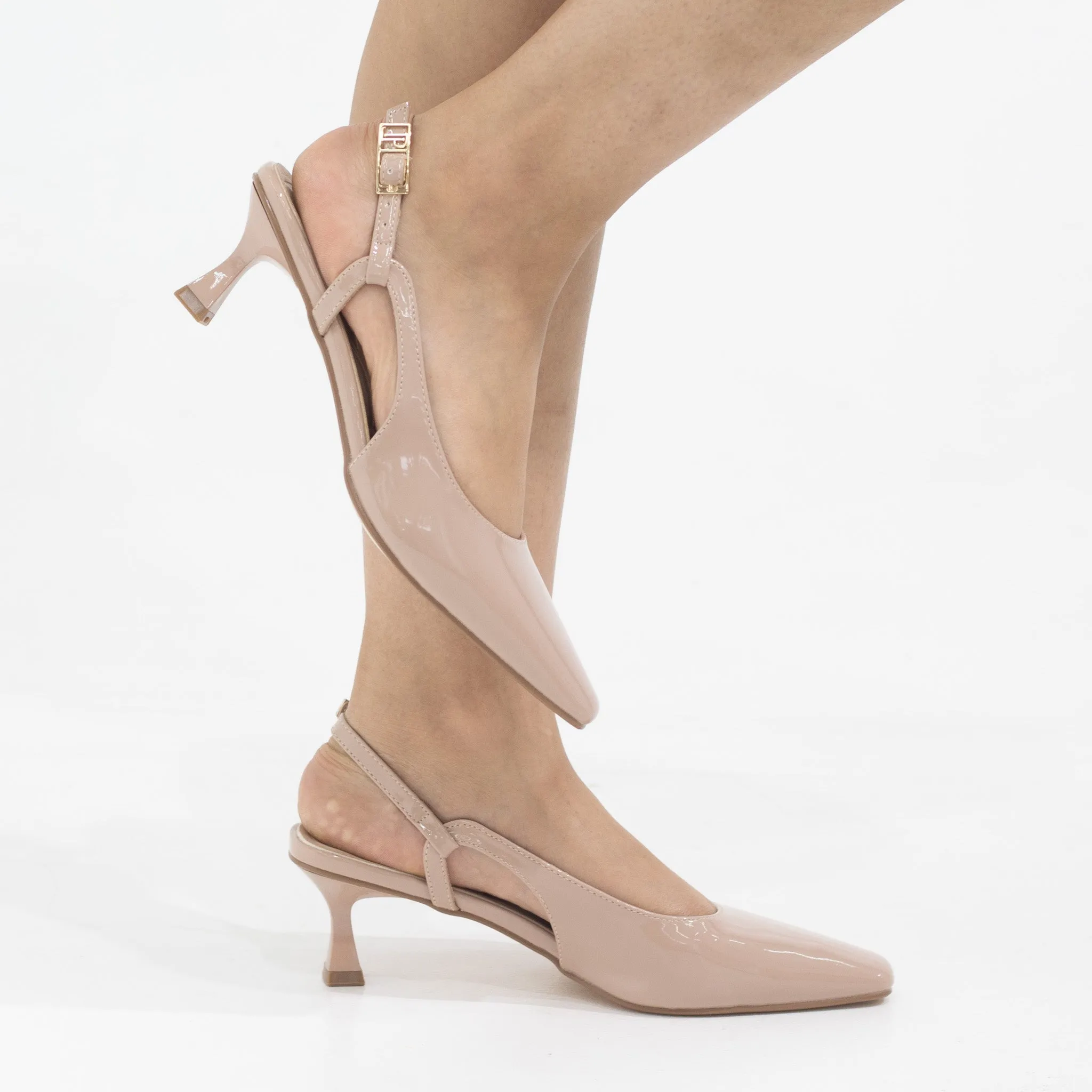 Gabbi open waist pat 5.5cm heel sling back nude