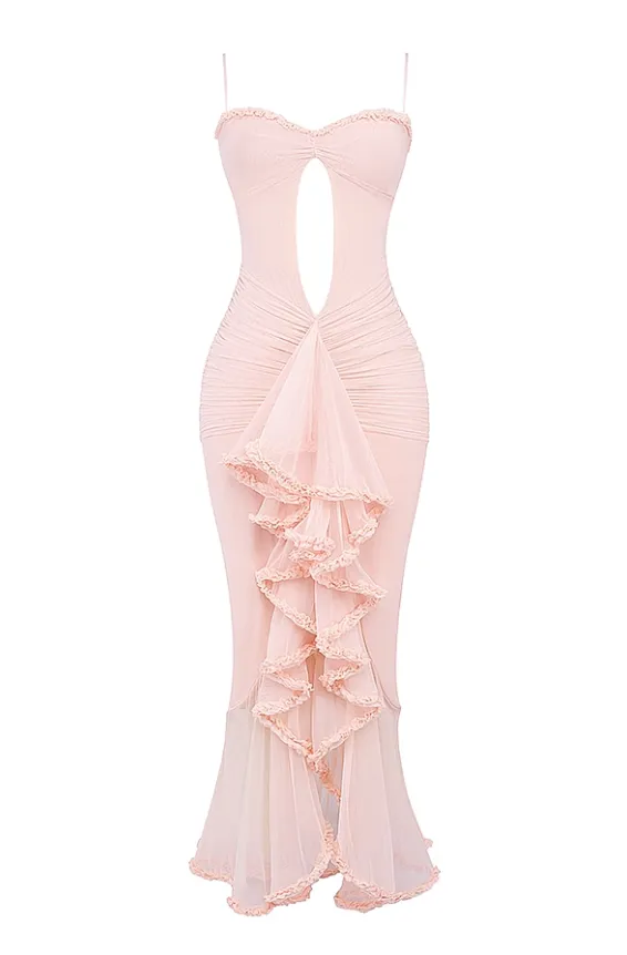 Gabriella Soft Peach Ruffled Front Gown