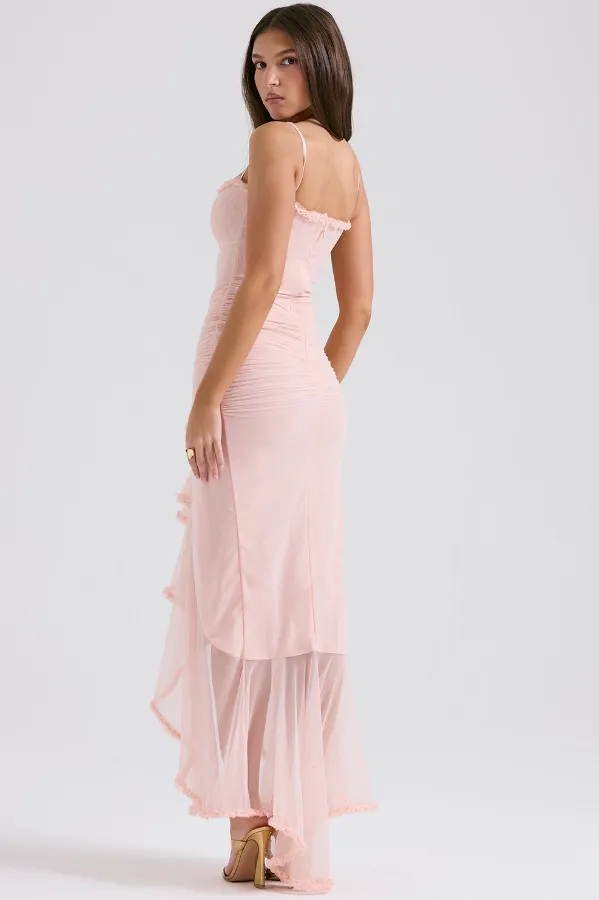 Gabriella Soft Peach Ruffled Front Gown