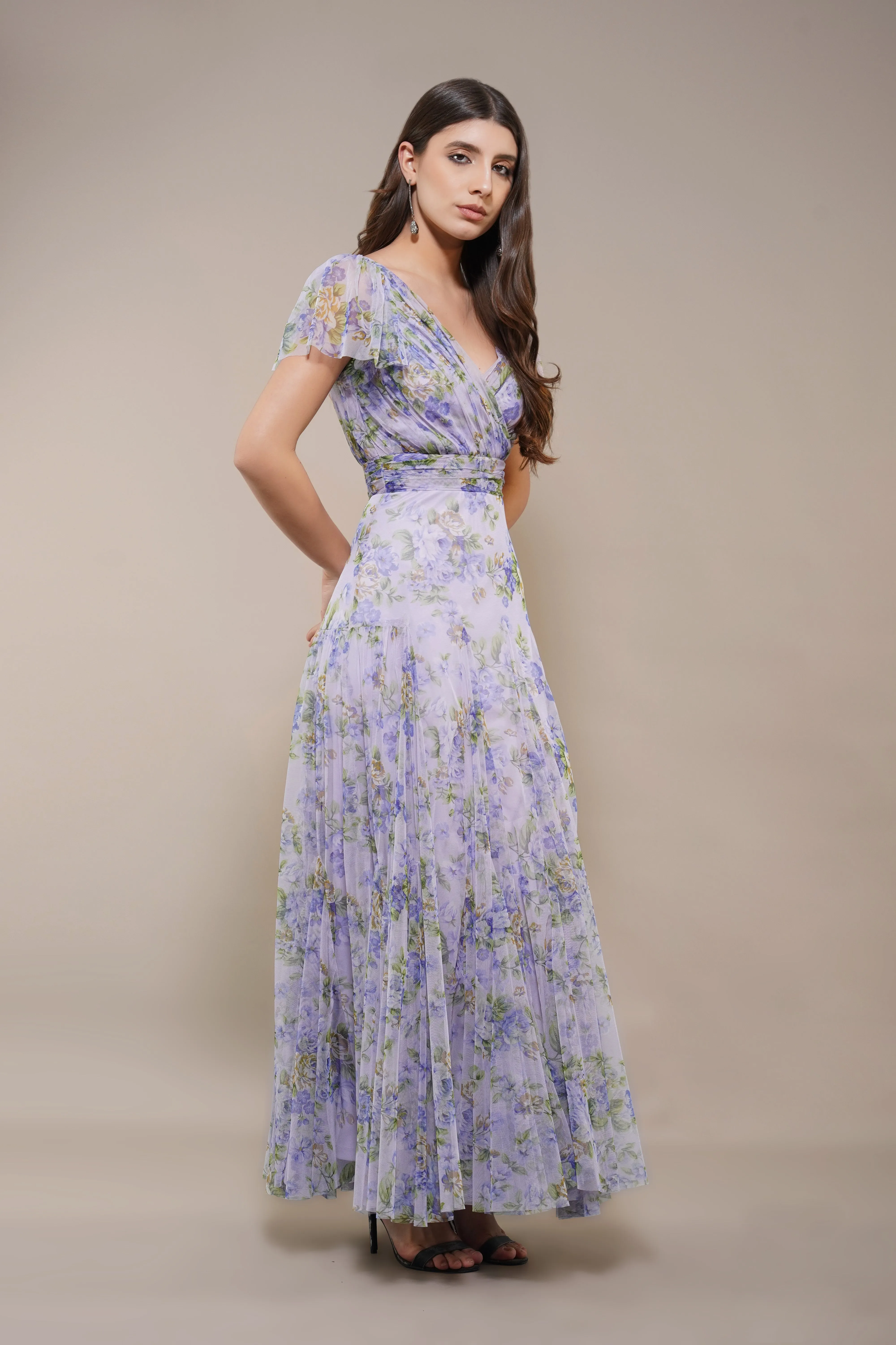 Gally Maxi Dress in Lilac Print