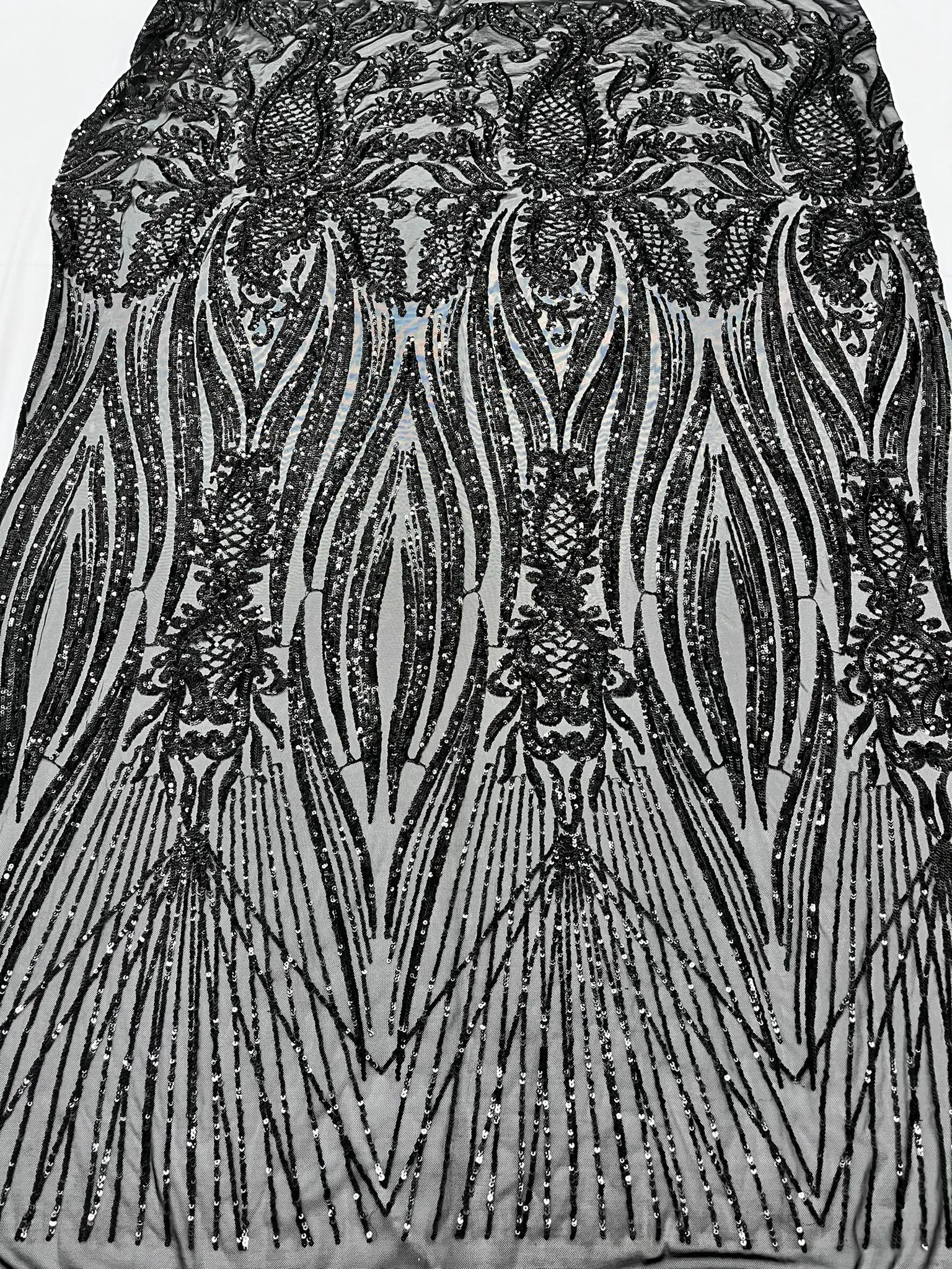 Geometric 4 Way Stretch Sequin Fabric | Black | Embroidered Fabric