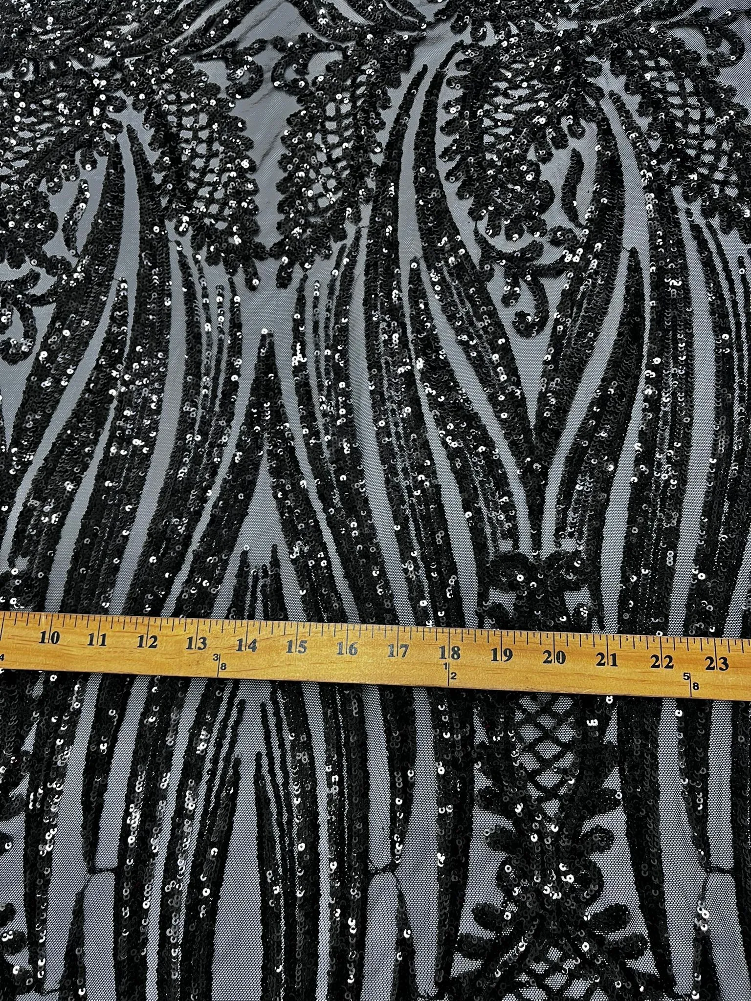 Geometric 4 Way Stretch Sequin Fabric | Black | Embroidered Fabric