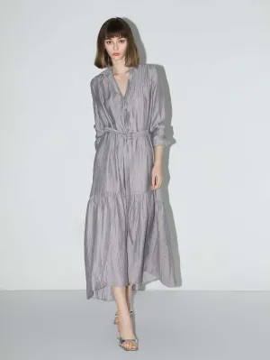 Glam Purple Pleated Long-Sleeve Shirt Dress