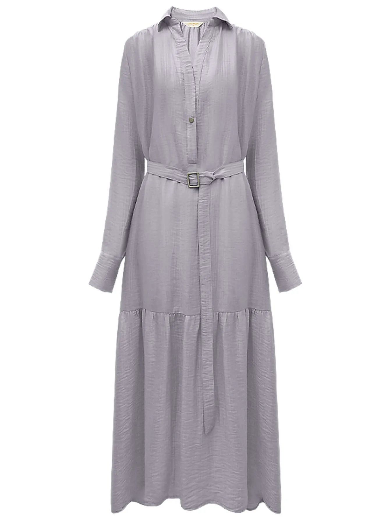 Glam Purple Pleated Long-Sleeve Shirt Dress
