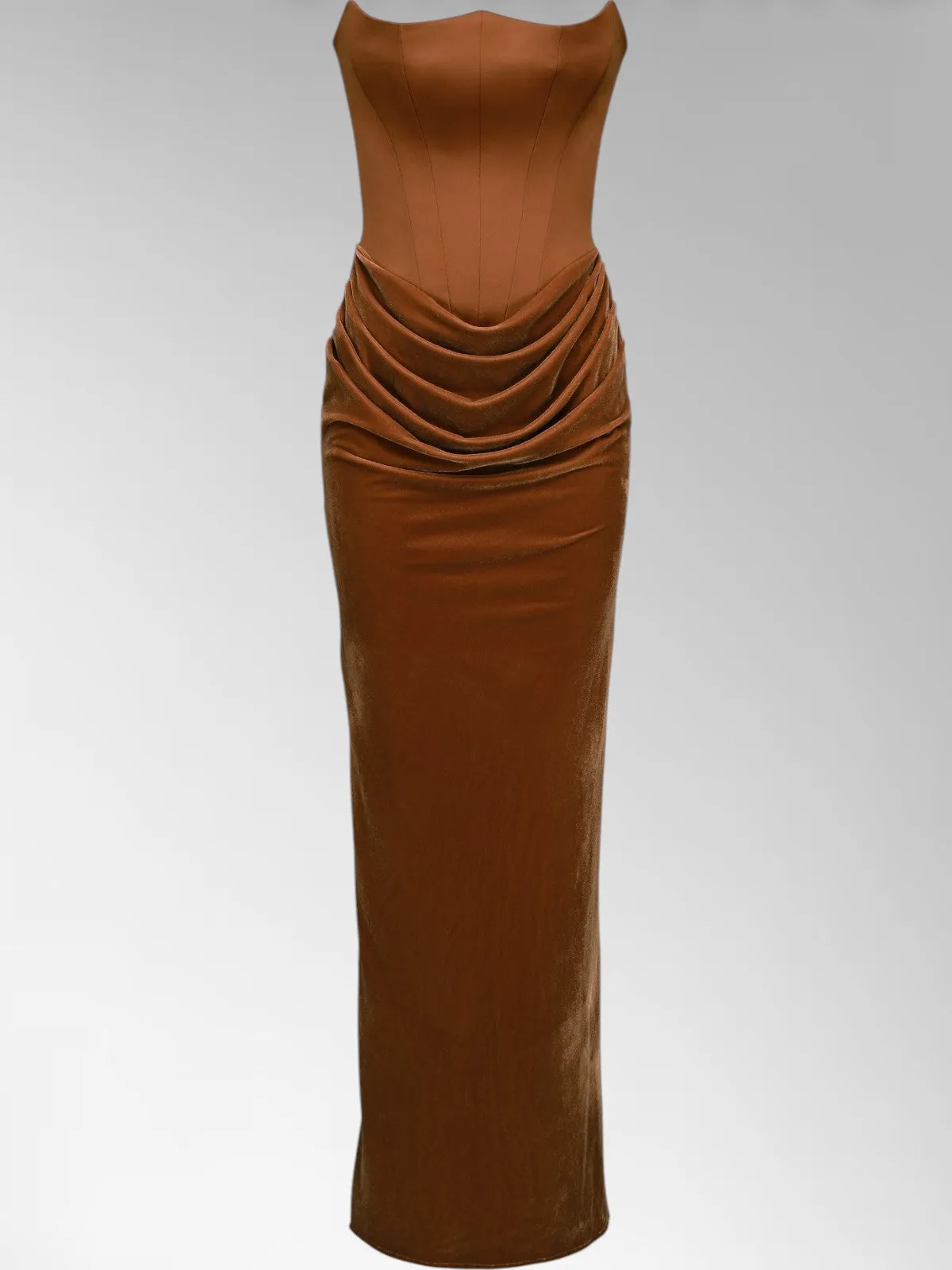 Glamora Brown Strapless Maxi Dress