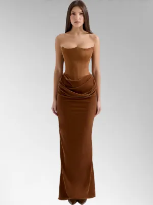 Glamora Brown Strapless Maxi Dress