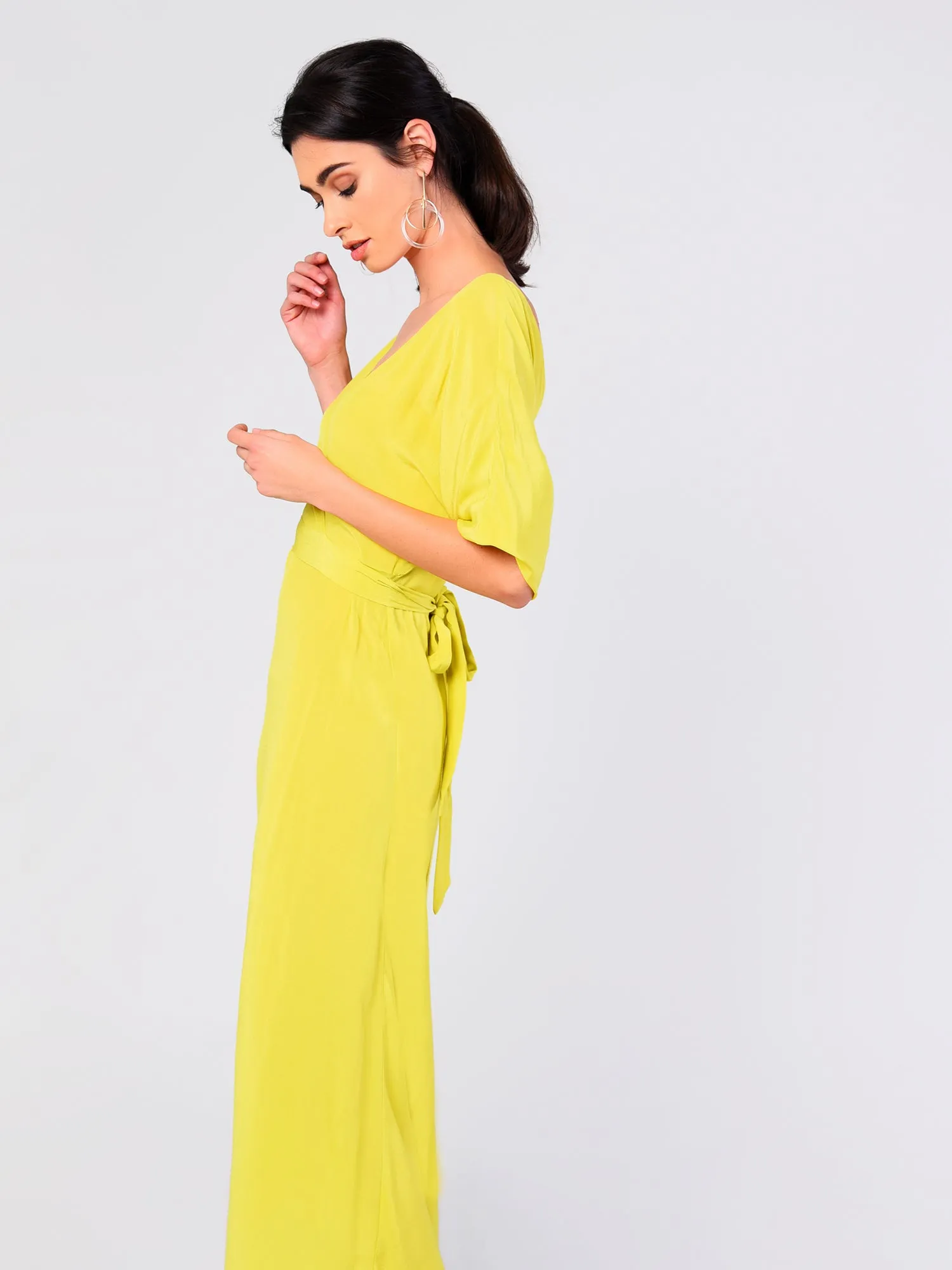 Glamorous Lime V- Neck Wrap Midi Dress