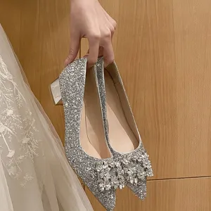 Glitter Point Toe Block Heel Pumps