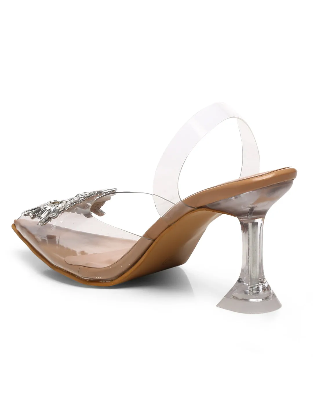GNIST Round Rhinestone Studded Beige Pointed Stilettos