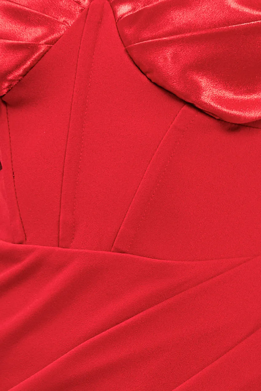 Goddiva Satin & Scuba Off The Shoulder Maxi Dress - Red