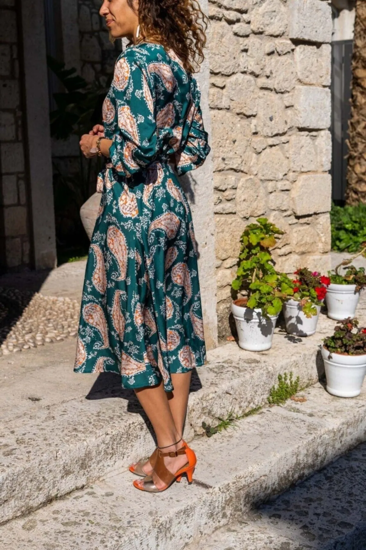 Green Boho Dress,Maxi Dress,Flower Printed Long Sleeve Dress-Boho Wear Womens Dress-Attractive Casual Dress,Summer Dress,Safari Dress