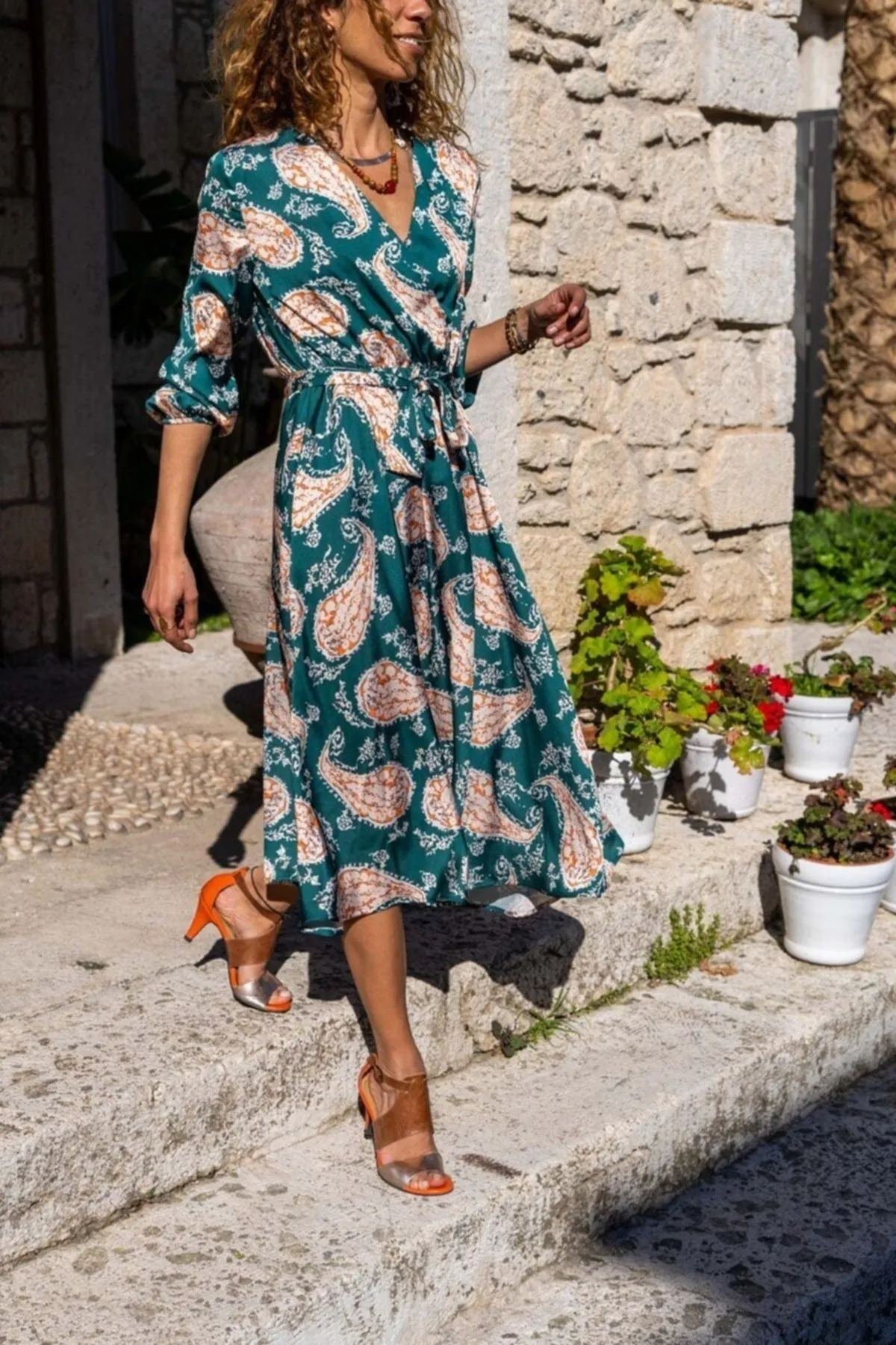 Green Boho Dress,Maxi Dress,Flower Printed Long Sleeve Dress-Boho Wear Womens Dress-Attractive Casual Dress,Summer Dress,Safari Dress