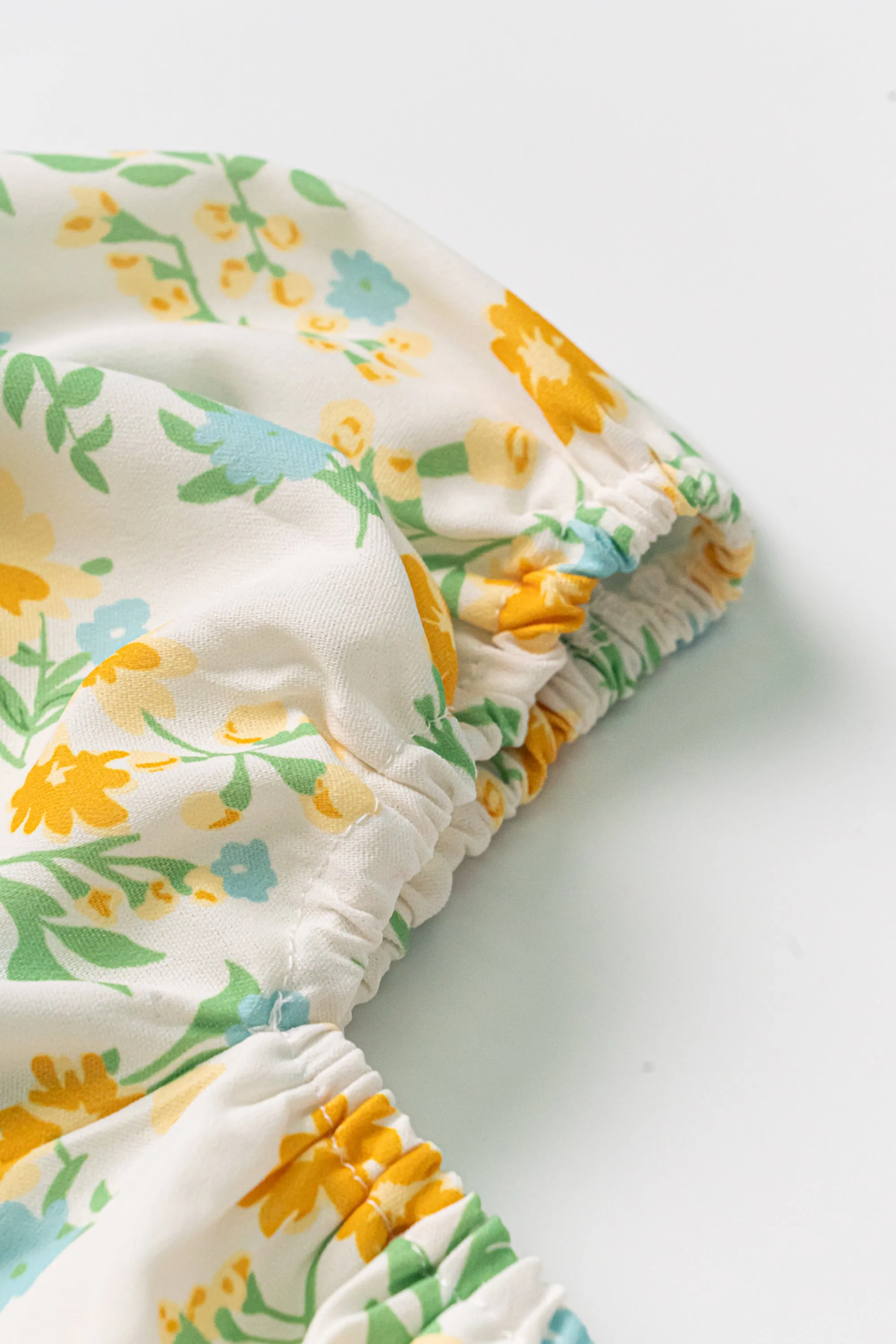 Green Cute Floral Print Puff Sleeve Mini Dress