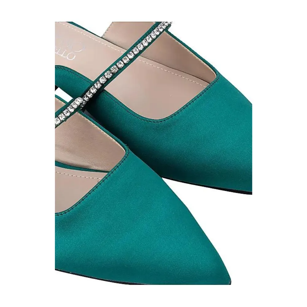 Green Faux Suede Mules with Embellished Strap