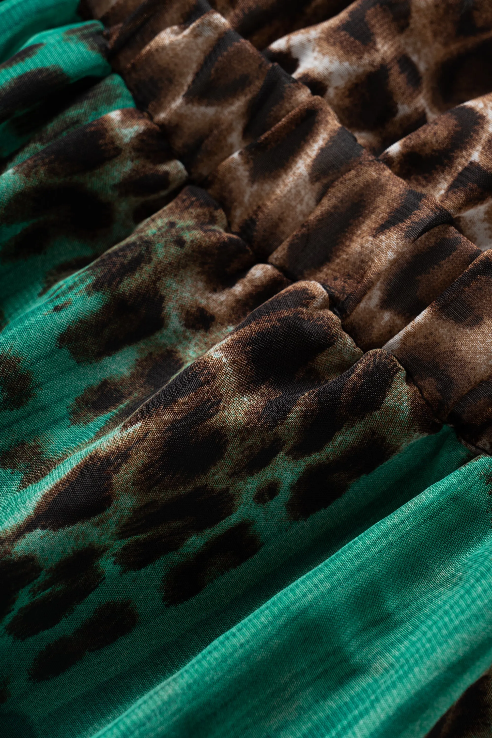 Green Leopard Chiffon Tie Up Maxi Dress