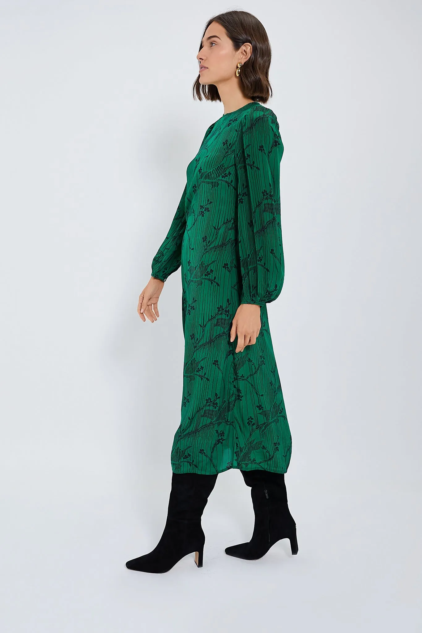 Green Sunniva Print Long Sleeve Dress