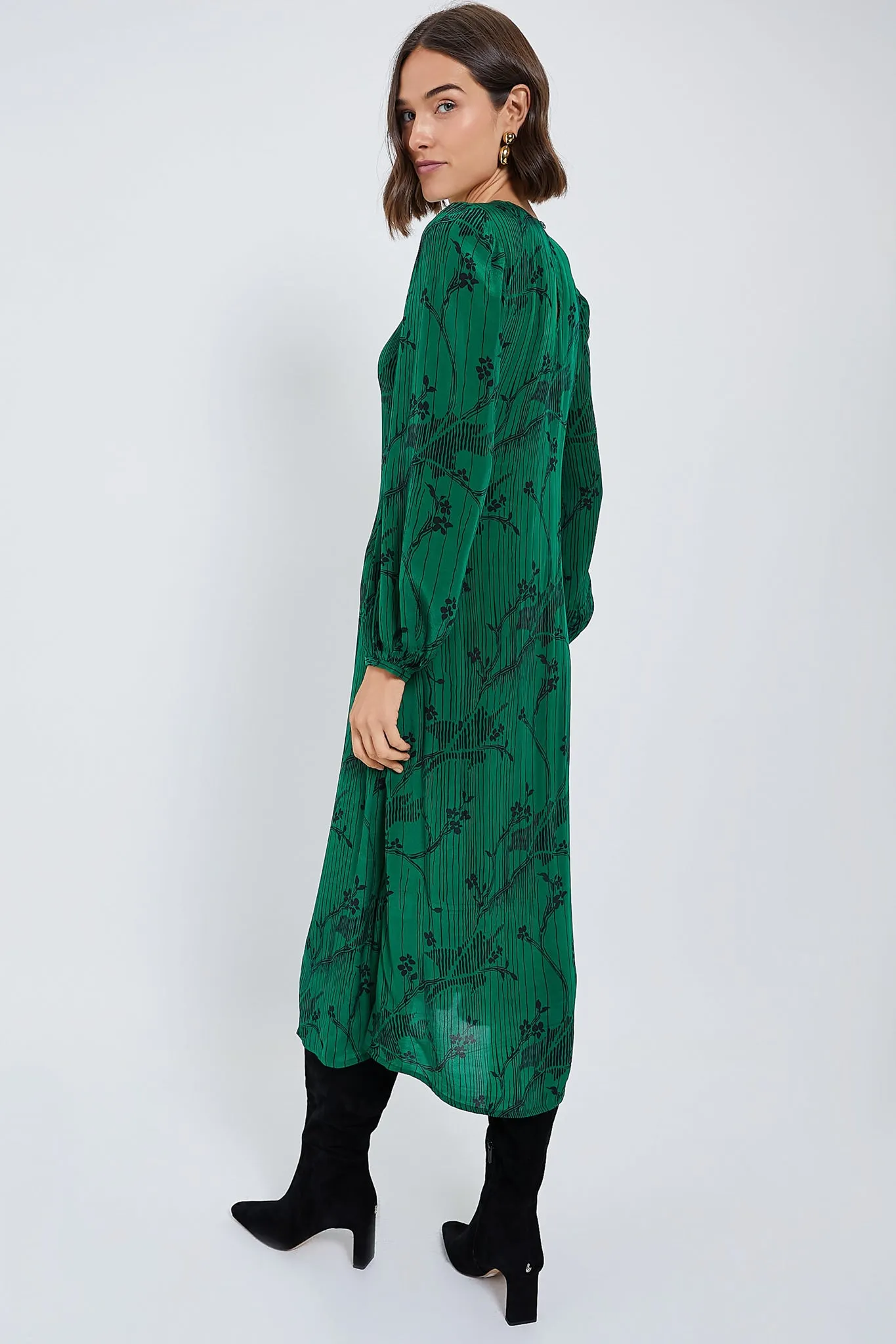 Green Sunniva Print Long Sleeve Dress