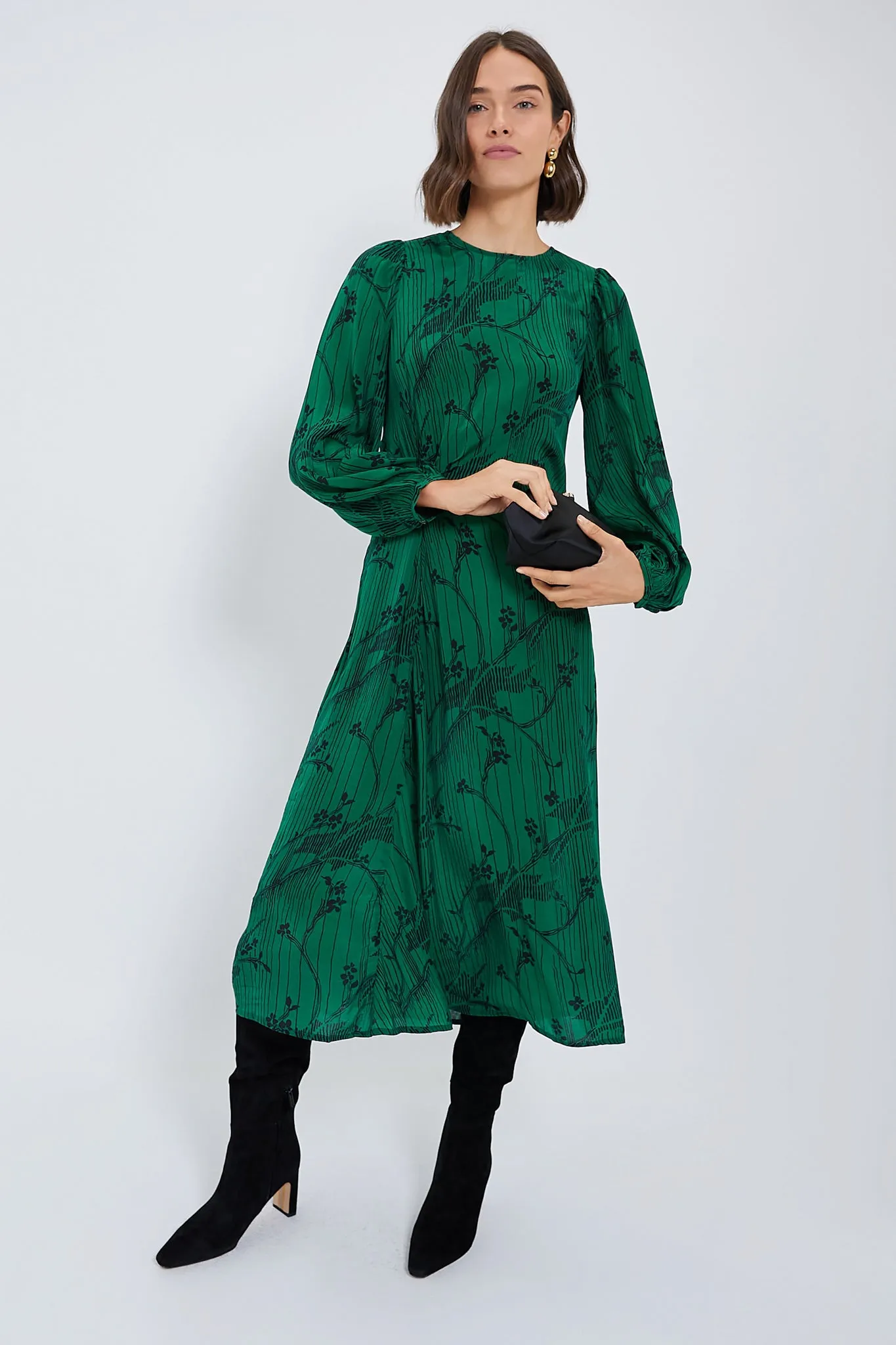 Green Sunniva Print Long Sleeve Dress