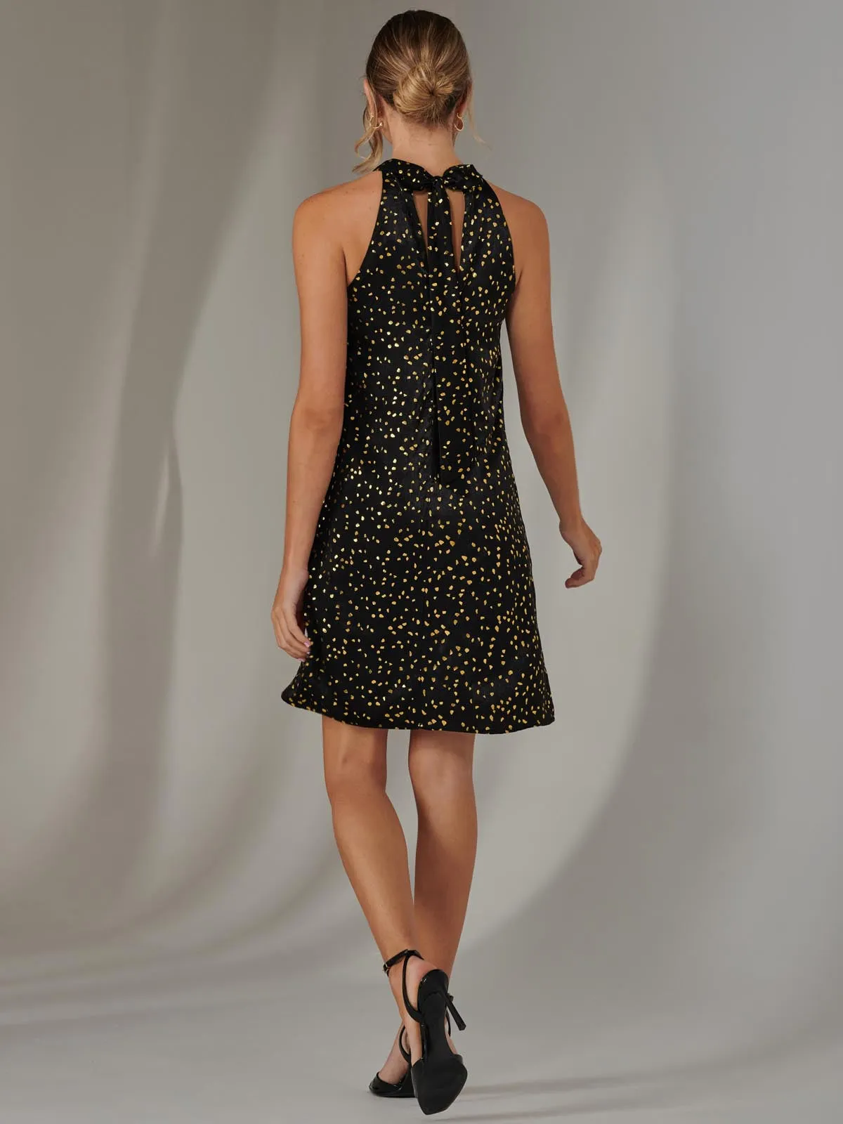 Halter Neck Tie Mini Dress, Black