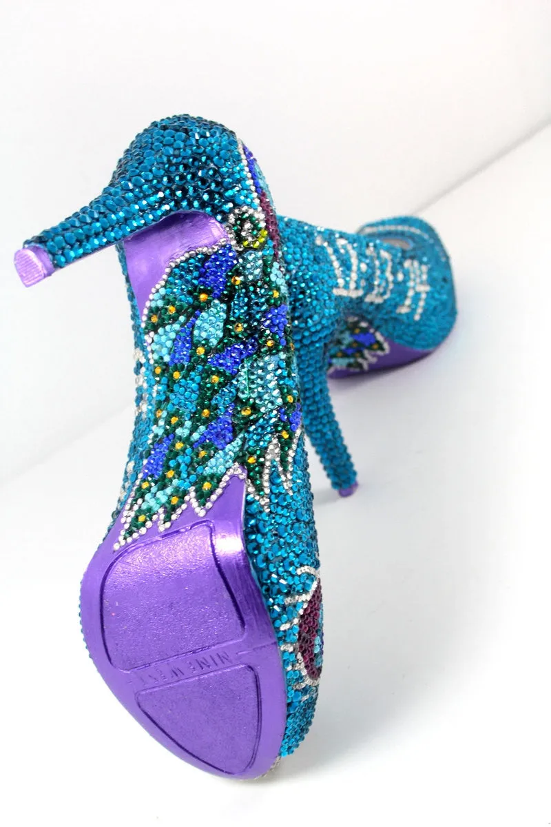 Hand-Painted Crystal Peacock Heels