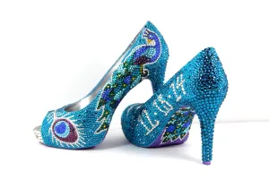 Hand-Painted Crystal Peacock Heels
